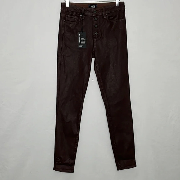 Paige Hoxton Ultra Skinny Luxe Coated Jeans in Chicory Coffee - NWT - Size 28 - Picture 3 of 13